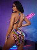 AliExpress European Fashion Foreign Trade Women's Nightclub Acrylic Colorful Open Back Neck Dress Vest