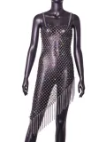 Amazon Europe and America cross-border hot collection new women's sexy hollowed out plum blossom mesh rhinestone tassel dress H21160