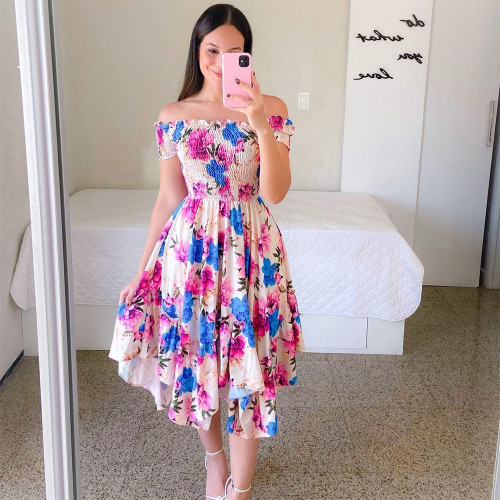 Cross border Amazon eBay dress from Europe and America, one shoulder irregular off the shoulder digital printed midi length skirt