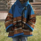 Winter Wish Amazon eBay Autumn/Winter New Women's Loose Vintage Printed Woolen Coat 5 Color 8 Size