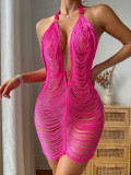 Cross border Wish independent station summer new hanging neck, backless sexy fabric line dress for women