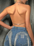 Cross border Instagram hot selling handmade gemstone DIY backless nightclub sexy acrylic women's top