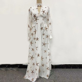 YX2024 New Multi Color Large Quantity in Stock Half High Collar Sequin Split Lantern Sleeves Large Swing Dress Chiffon Dress