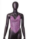 Amazon Hot Selling Women's Nightclub Bounce, Sexy Hanging Neck, Low Chest, Open Back Metal Diamond Small Vest
