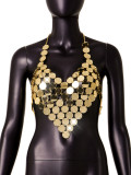 European and American foreign trade new solid color sequin acrylic metal chain splicing hanging neck wrapped chest vest