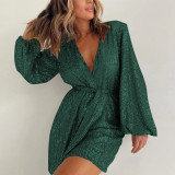 New European and American cross-border Amazon direct sales festival party fashion sequin long sleeved dress and jumpsuit shorts