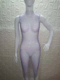Cross mirror AliExpress Wish Hot selling Transparent Hollow Mesh Flash Diamond Round Neck Sexy Split Beach Dress