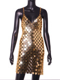 Acrylic Europe and America 2023 Amazon Hot Selling Sexy Nightclub Pure Handmade Splicing Solid Color Dress