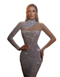 New cross-border European and American women's independent station dress with hollowed out off shoulder strapless, slim fitting mesh sequin dress