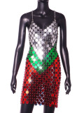 Acrylic Europe and America 2023 Amazon Hot Selling Sexy Nightclub Pure Handmade Splicing Solid Color Dress