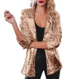 AliExpress Ebay European and American casual beaded top with sequins, long sleeved commuting lapel, elegant and fashionable small suit jacket