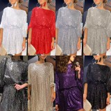 European and American New Independent Station Festival Gathering Fashion Sequin Bead Color Waist Wrapped Dress Small Dress