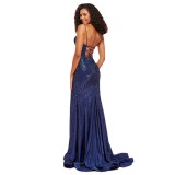 Cross border summer new European and American women's clothing, socialite sexy sequins, backless dress, slimming slit dress, long skirt