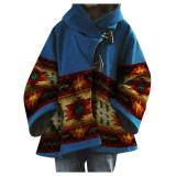 Winter Wish Amazon eBay Autumn/Winter New Women's Loose Vintage Printed Woolen Coat 5 Color 8 Size