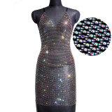 European and American Summer AliExpress eBay Hot selling Sexy Nightclub Flash Diamond Mesh Sling V-neck Dress