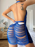 Cross border Wish independent station summer new hanging neck, backless sexy fabric line dress for women