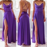 New European and American foreign trade women's clothing sexy, slimming, slim fit, backless Amazon suspender waist cinching dress, long skirt