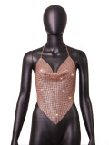 Amazon Hot Selling Women's Nightclub Bounce, Sexy Hanging Neck, Low Chest, Open Back Metal Diamond Small Vest