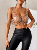 Silver European and American Foreign Trade AliExpress Summer New Product Hollow out Shining Crystal Design Feeling Small Tank Top