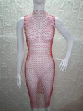 Cross mirror AliExpress Wish Hot selling Transparent Hollow Mesh Flash Diamond Round Neck Sexy Split Beach Dress