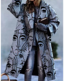 Cross border new European and American autumn foreign trade women's clothing Amazon long sleeved lapel jacket printed woolen long coat