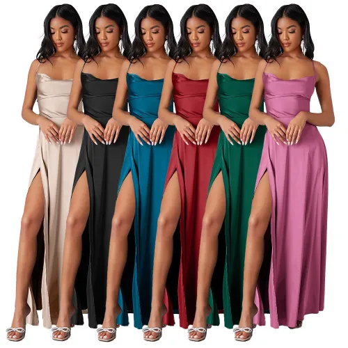 New European and American foreign trade women's clothing sexy, slimming, slim fit, backless Amazon suspender waist cinching dress, long skirt