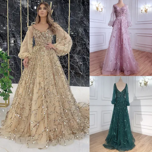 Cross border New Gold Heavy Industry Dingzhu Deluxe Evening Dress Sexy Celebrity Empress Long Dress SC7109