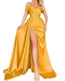 Direct sales cross-border foreign trade banquet high slit sexy host one shoulder slimming party evening dress