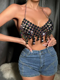 Cross border Instagram hot selling handmade gemstone DIY backless nightclub sexy acrylic women's top