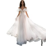 New oversized wedding dress, slim fit and slimming, shoulders level, chubby, lace flower, one shoulder female