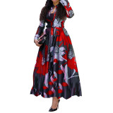New women's clothing Amazon European and American dress with A-line hem and four side elastic fabric, digital printed dress