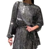 European and American New Independent Station Festival Gathering Fashion Sequin Bead Color Waist Wrapped Dress Small Dress