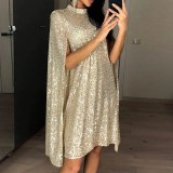 Spring New Amazon Wisebay European and American Foreign Trade New Small Standing Neck Sequin Dress Loose Women's Wear