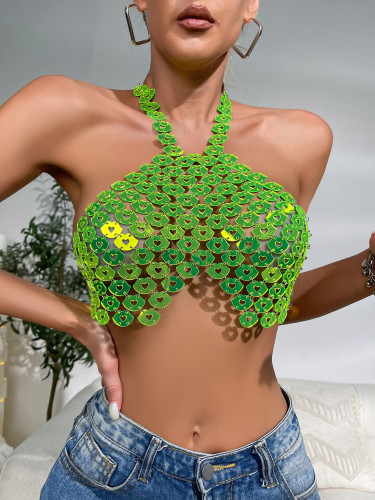 European and American cross-border Amazon AliExpress foreign trade backless sexy nightclub acrylic sequin vest