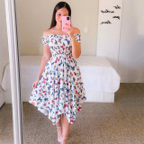 Cross border Amazon eBay dress from Europe and America, one shoulder irregular off the shoulder digital printed midi length skirt