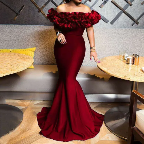 New Elastic Knitted Belt Anti European and American Women's Lotus Leaf One Shoulder Slim Fit Small Tail Women's Dress