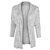 Spring new European and American Amazon sequin long sleeved temperament mid length small suit with a lapel colored jacket for women