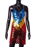 Acrylic Europe and America 2023 Amazon Hot Selling Sexy Nightclub Pure Handmade Splicing Solid Color Dress