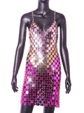 Acrylic Europe and America 2023 Amazon Hot Selling Sexy Nightclub Pure Handmade Splicing Solid Color Dress