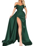 Direct sales cross-border foreign trade banquet high slit sexy host one shoulder slimming party evening dress