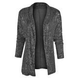 Spring new European and American Amazon sequin long sleeved temperament mid length small suit with a lapel colored jacket for women