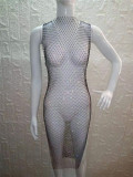 Cross mirror AliExpress Wish Hot selling Transparent Hollow Mesh Flash Diamond Round Neck Sexy Split Beach Dress