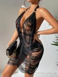 Cross border Wish independent station summer new hanging neck, backless sexy fabric line dress for women