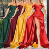 Direct sales cross-border foreign trade banquet high slit sexy host one shoulder slimming party evening dress