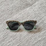 New Leopard Print Cat Eye Children's Sunglasses Korean Instagram Personalized Round Face Color Block Sunglasses Outdoor Cartoon Sunglasses
