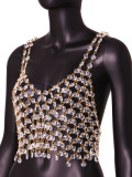 Manufacturer's direct sales to Europe and America, new summer AliExpress sexy nightclub gemstone splicing backless vest