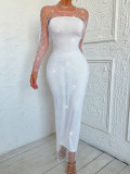 New cross-border Amazon fishing net rhinestone handmade sexy hollow out temperament women's dress