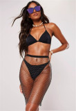 AliExpress Hot selling Nightclub Sexy European and American Women's Wear Shining Diamonds Handwoven Fishing Net Bikini Skirt