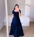 Cross border New Spring/Summer European and American Women's Dress One Shoulder Fragmented Flower Dew Shoulder Long Colored Fairy Dress