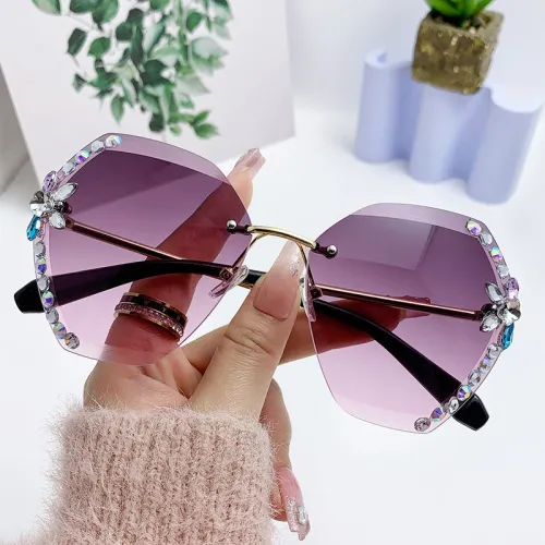 Cross border rhinestone sunglasses for women to look slim, frameless, cut edge sunglasses, trendy and UV resistant Korean version glasses